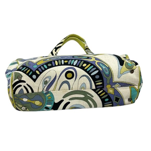 Auth EMILIO PUCCI - White Purple Multi Canvas Leather Tote Bag - Picture 5 of 12
